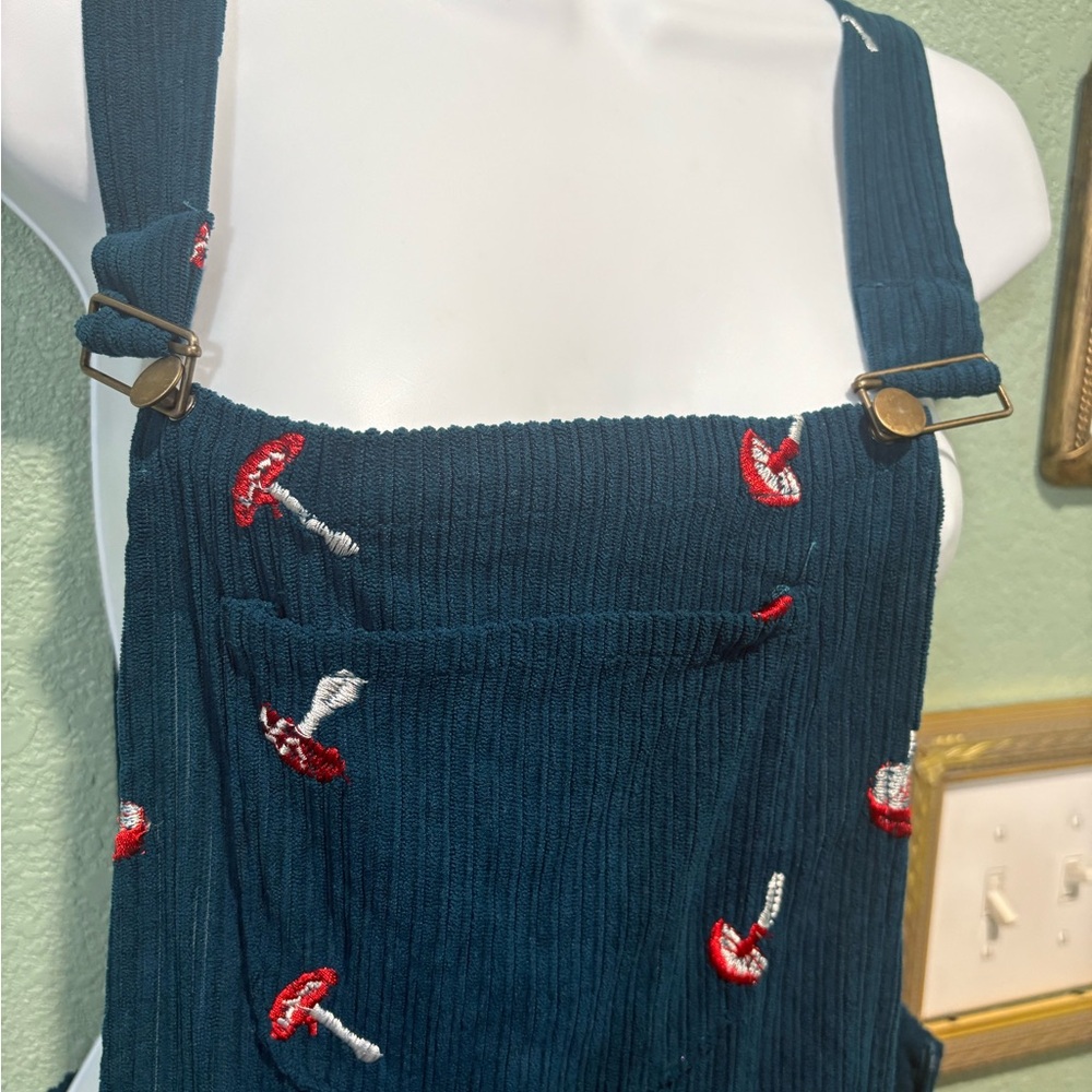 Cider Navy Blue Mushroom Embroidered Corduroy Overalls Jumpsuit - Picture 8 of 13